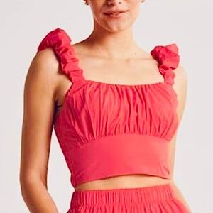 Abercrombie & Fitch Orange Red  Ruffle Strap Crop Top Size Small